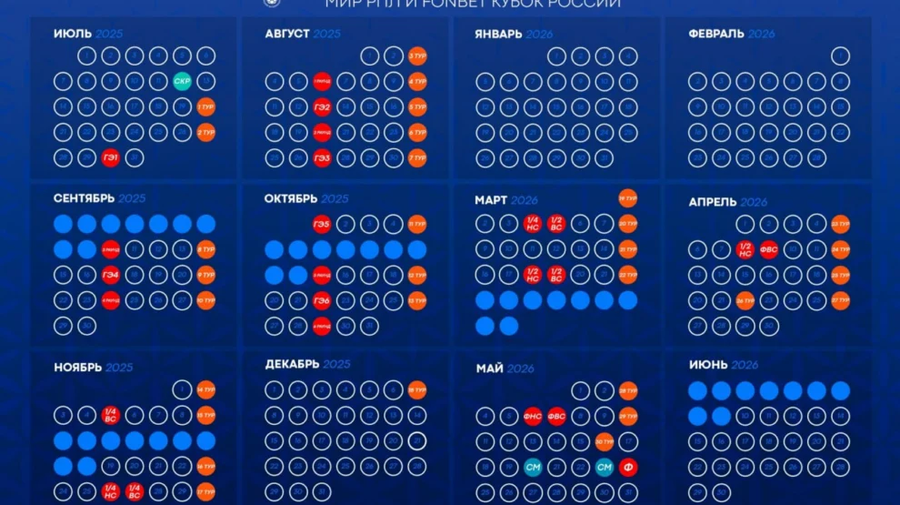 Российский футбольный союз утвердил расписание сезона 2025/2026 для РПЛ и Кубка страны