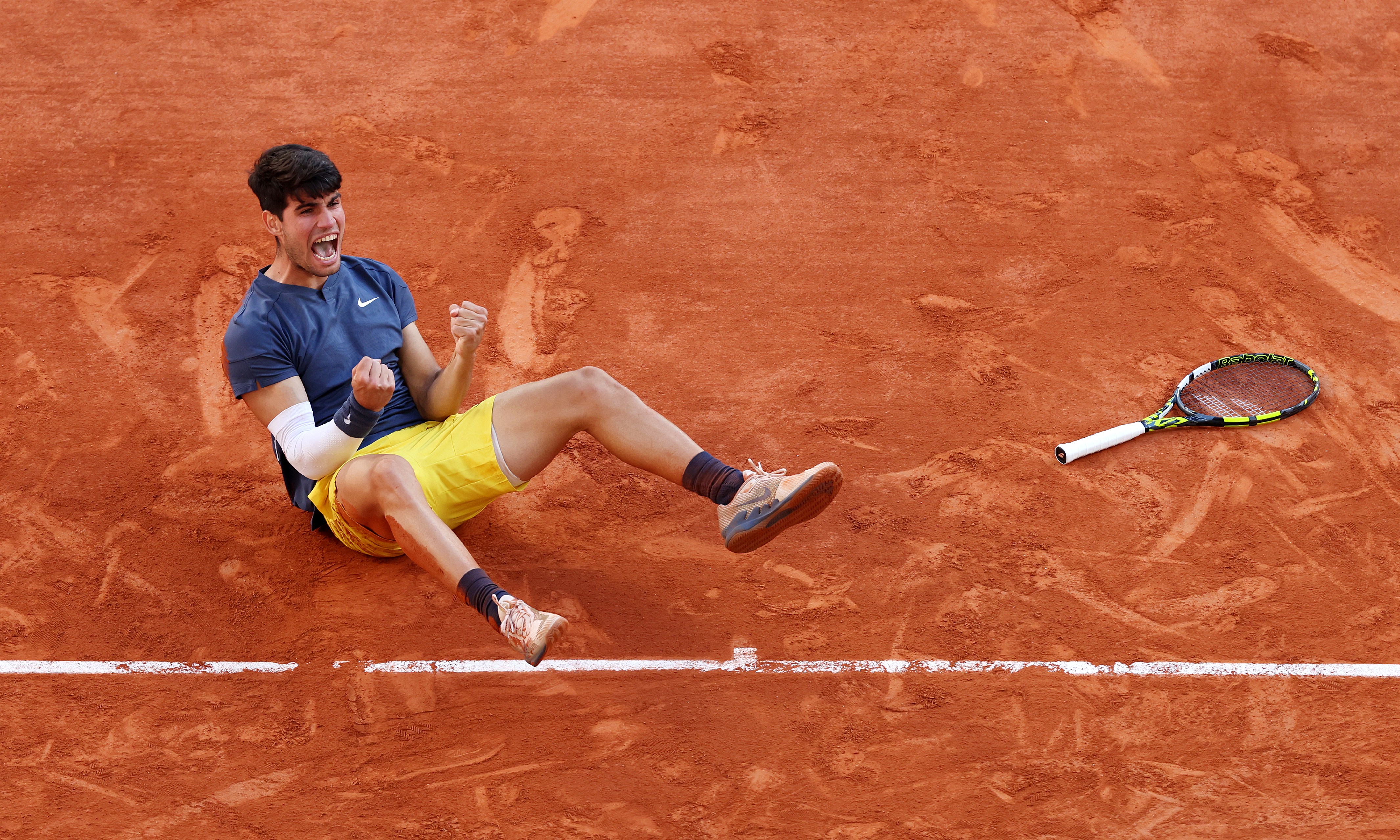 Celebrating his win against Alexander Zverev in the final of the French Open in Paris, earlier this month