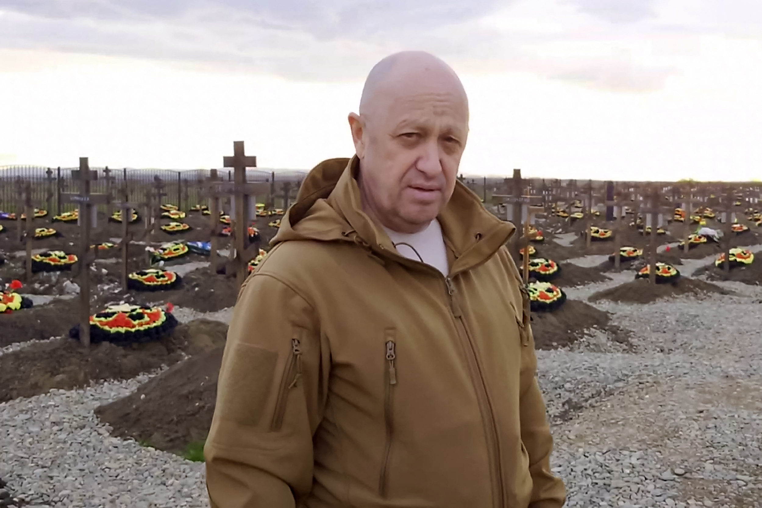 Евгений Пригожин на кладбище для бойцов Вагнера.