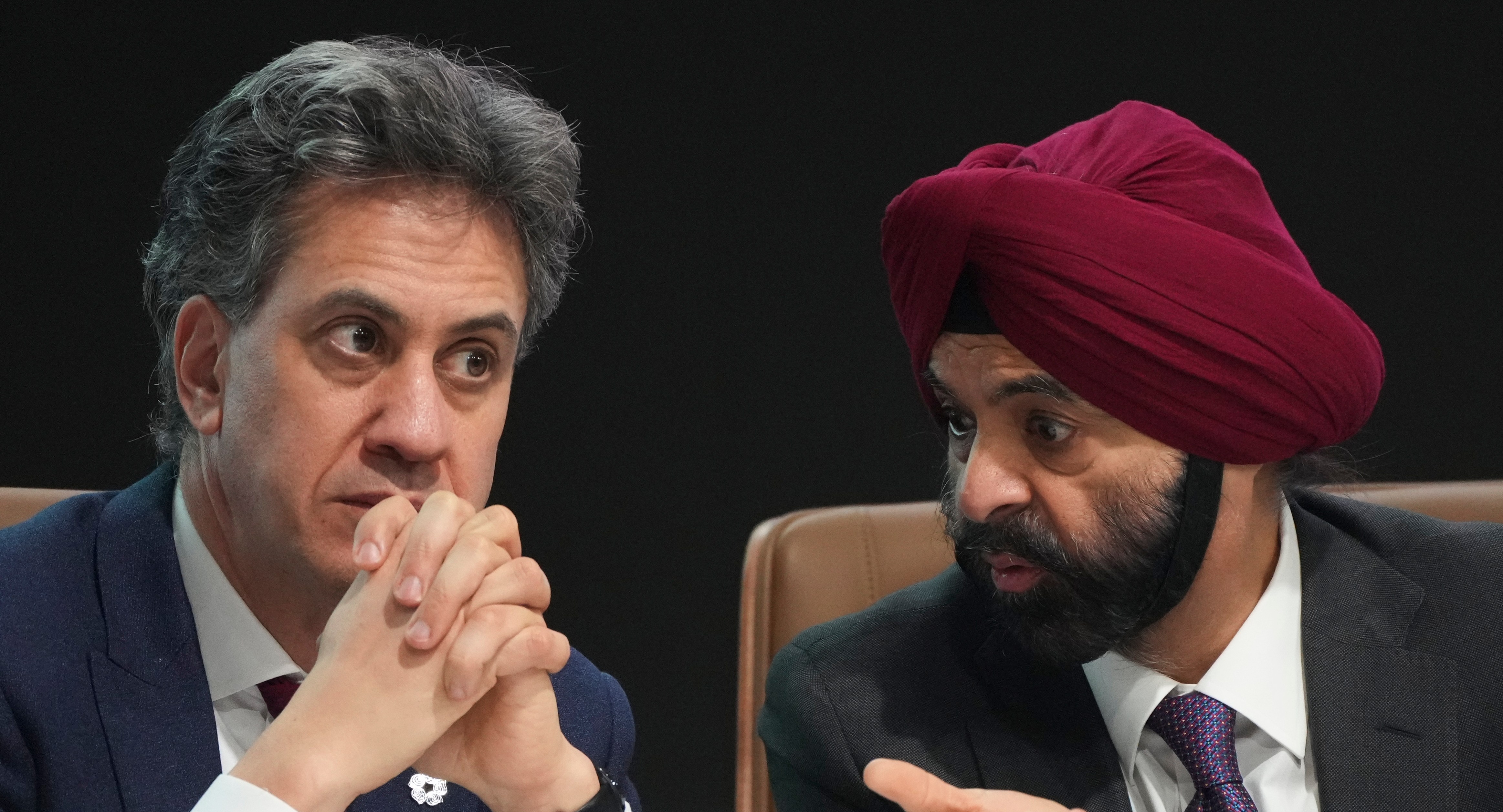 Ajay Banga, president of the World Bank, with Ed Miliband at the COP29 summit last month