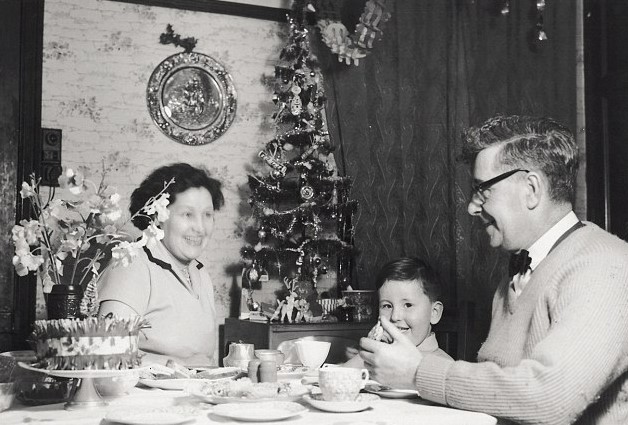 The young Dave with his mother, Margaret, and father, Jim, at Christmas in Barrow-in-Furness