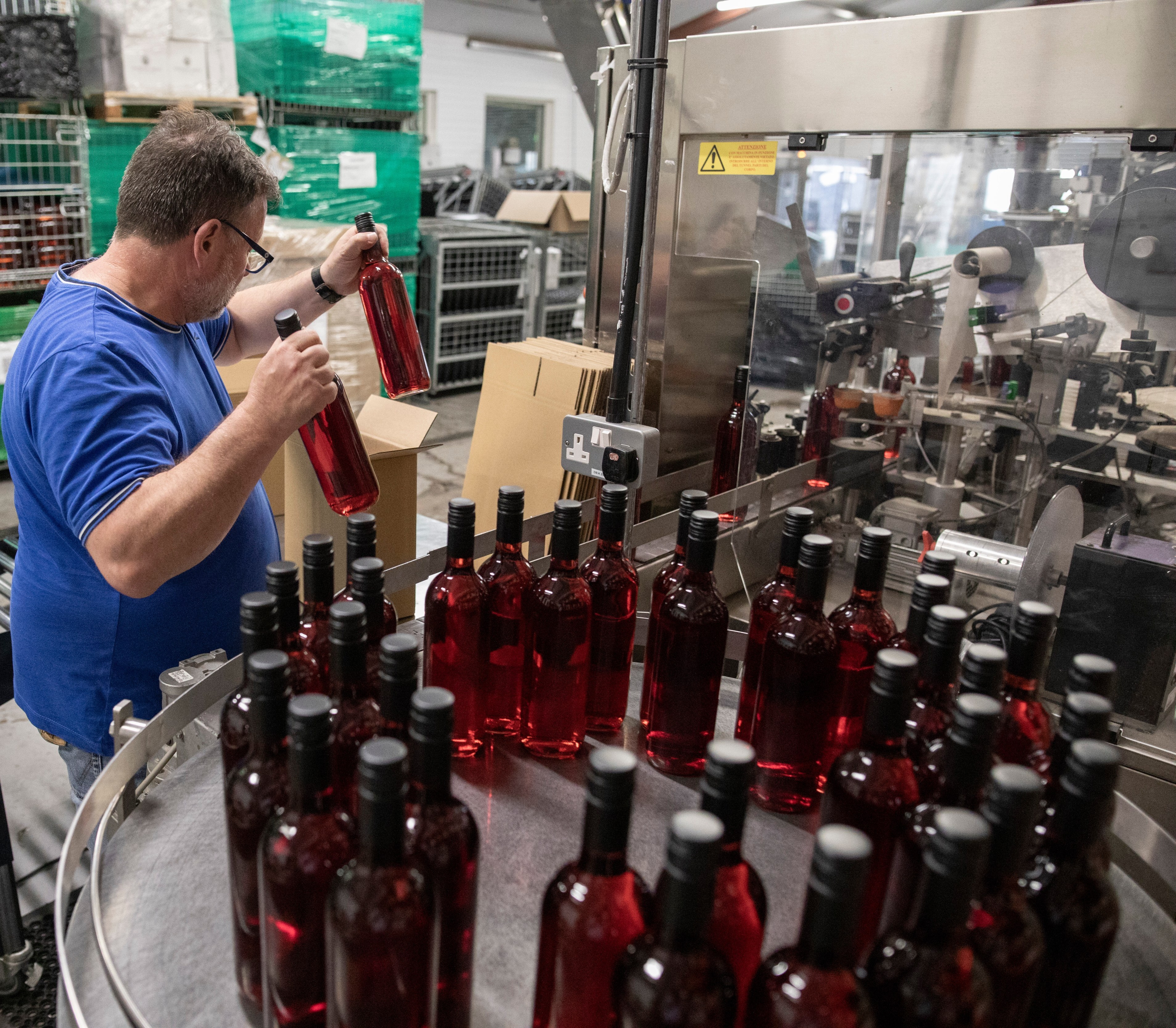 The bottling line at the Halfpenny Green vineyard in Staffordshire