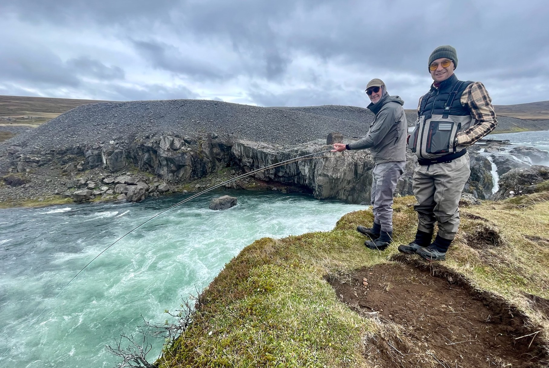 Ratcliffe at the Waterfall Pool on the Sela river with his son George