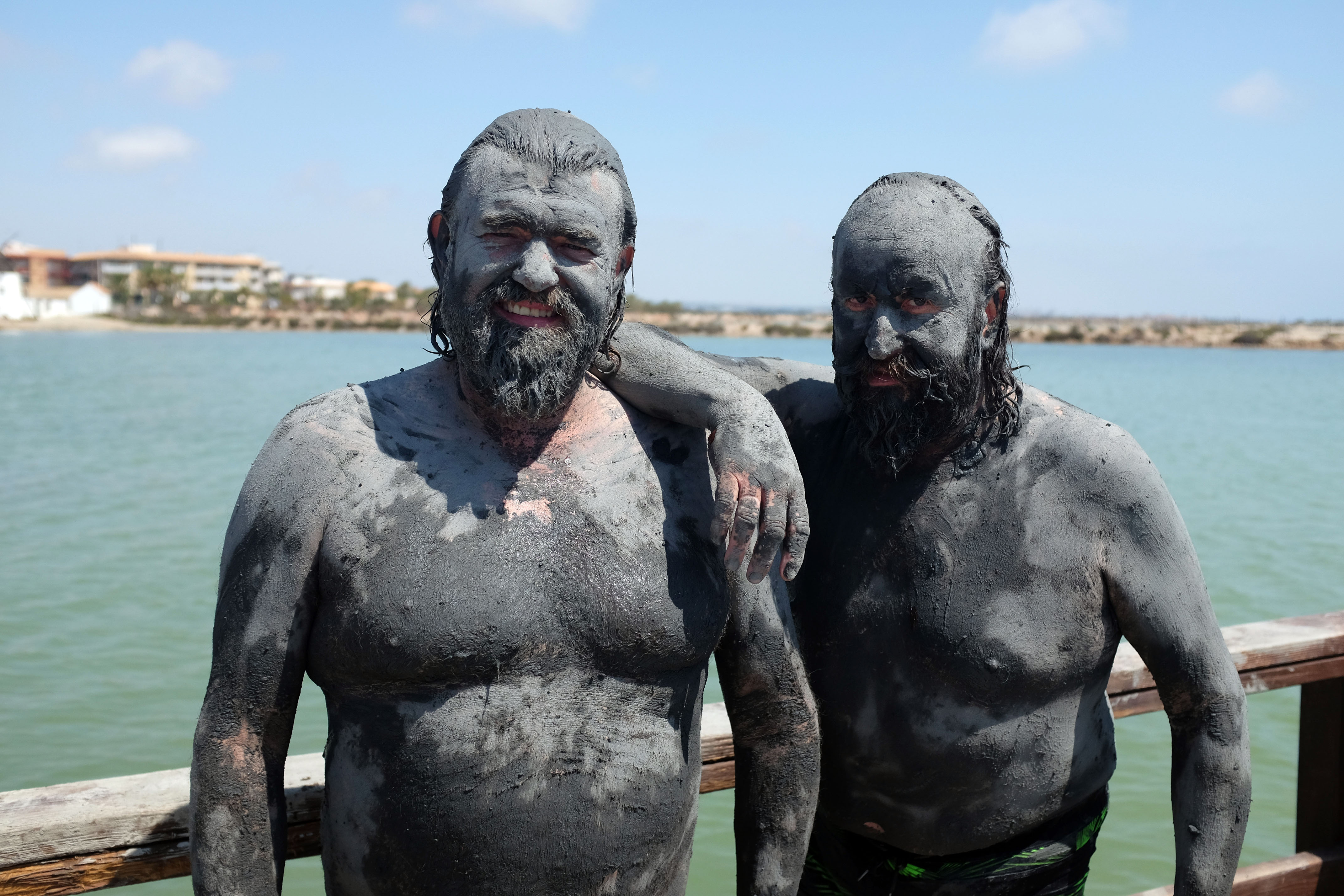 Taking a mudbath at Mar Menor in Spain in Hairy Bikers’ Mediterranean Adventure in 2018