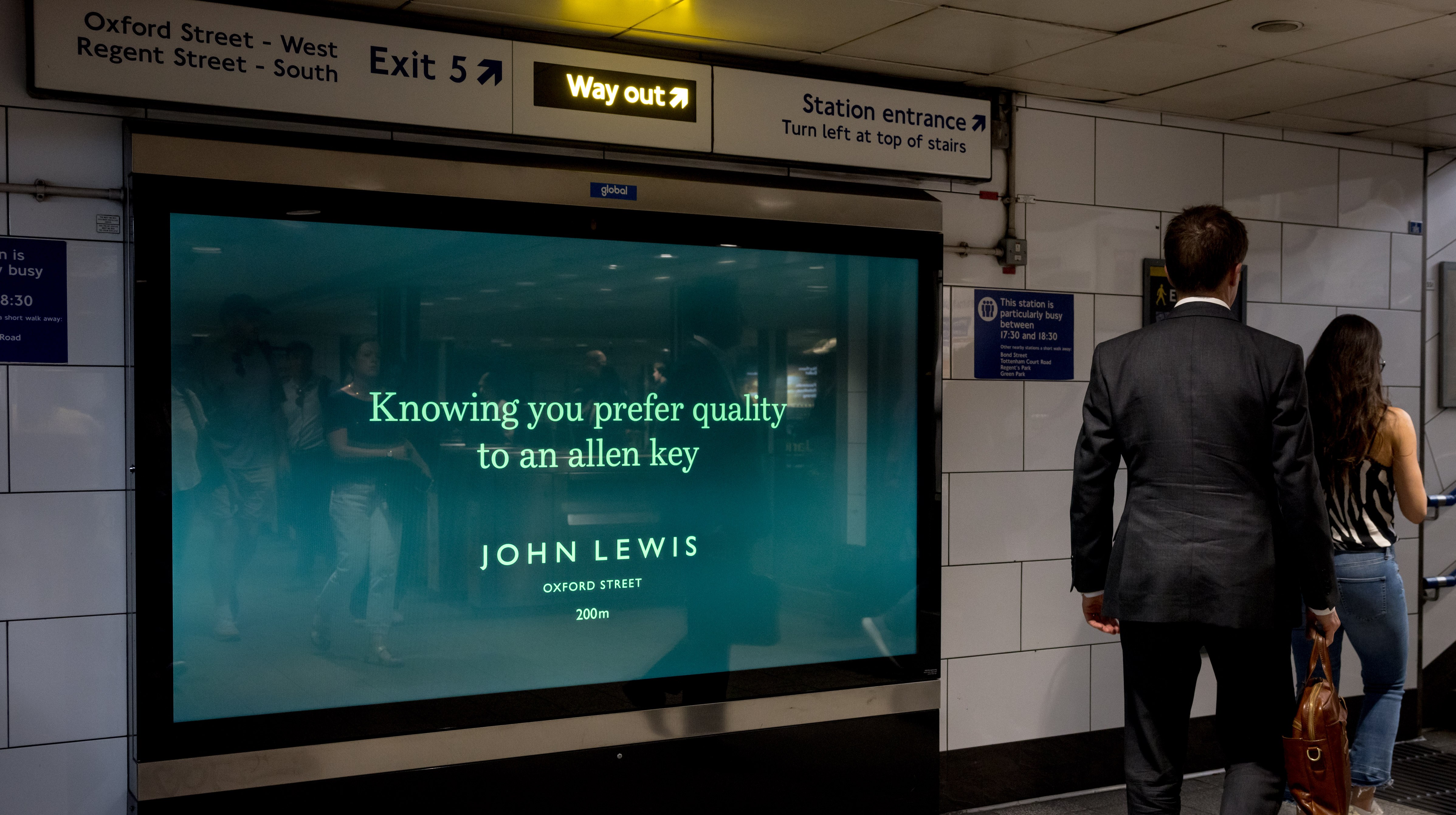 John Lewis advertisement in Oxford Circus tube station.