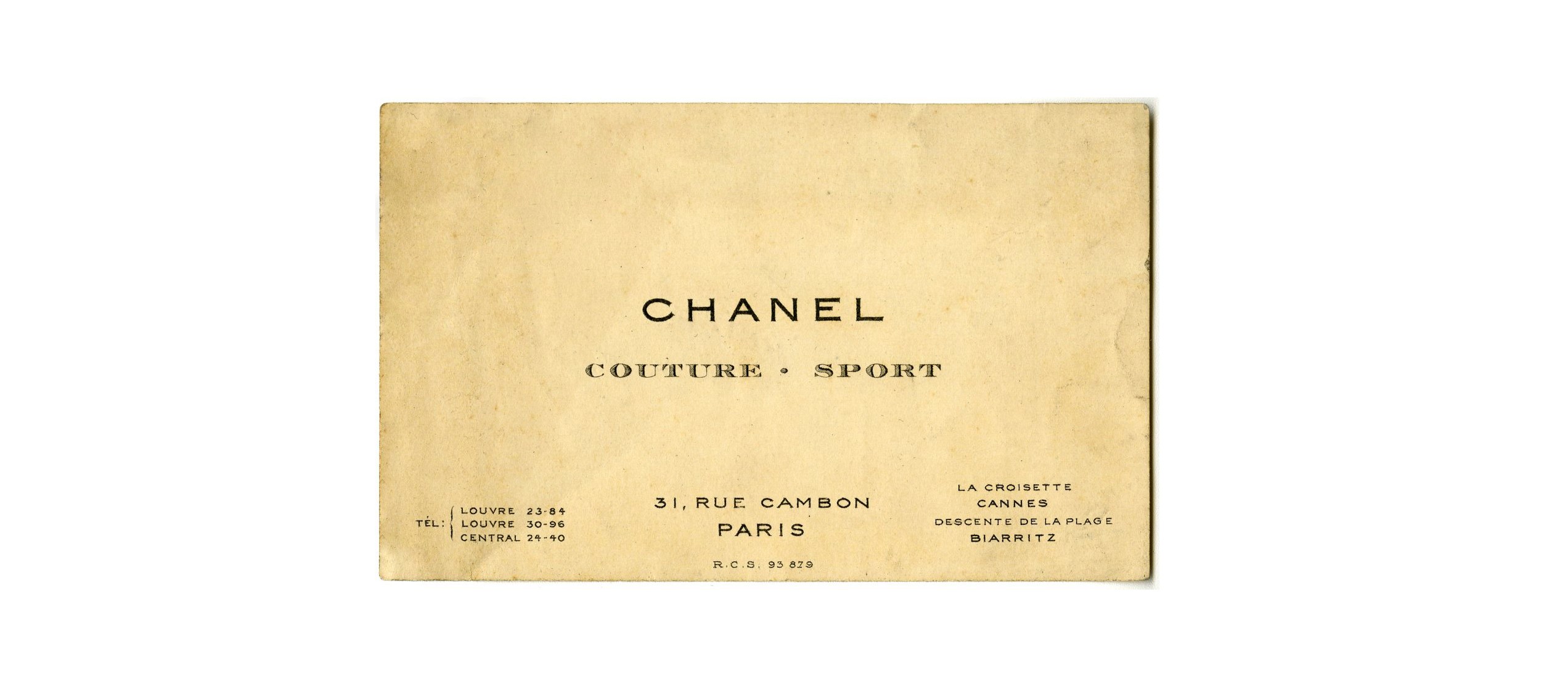 Визитная карточка Chanel, около 1920 года