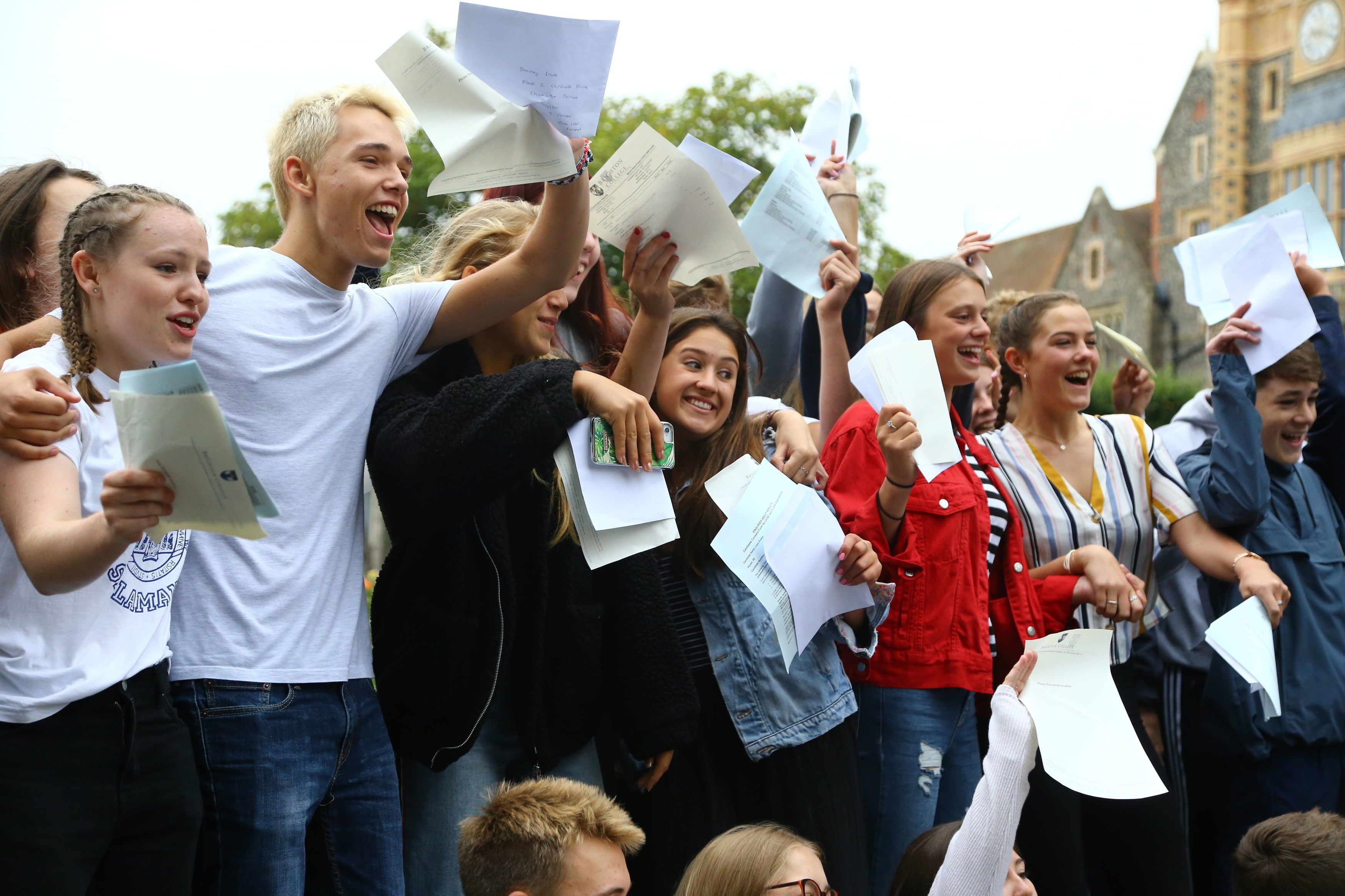 Students at Brighton College, the most expensive private school, celebrate their GCSE results