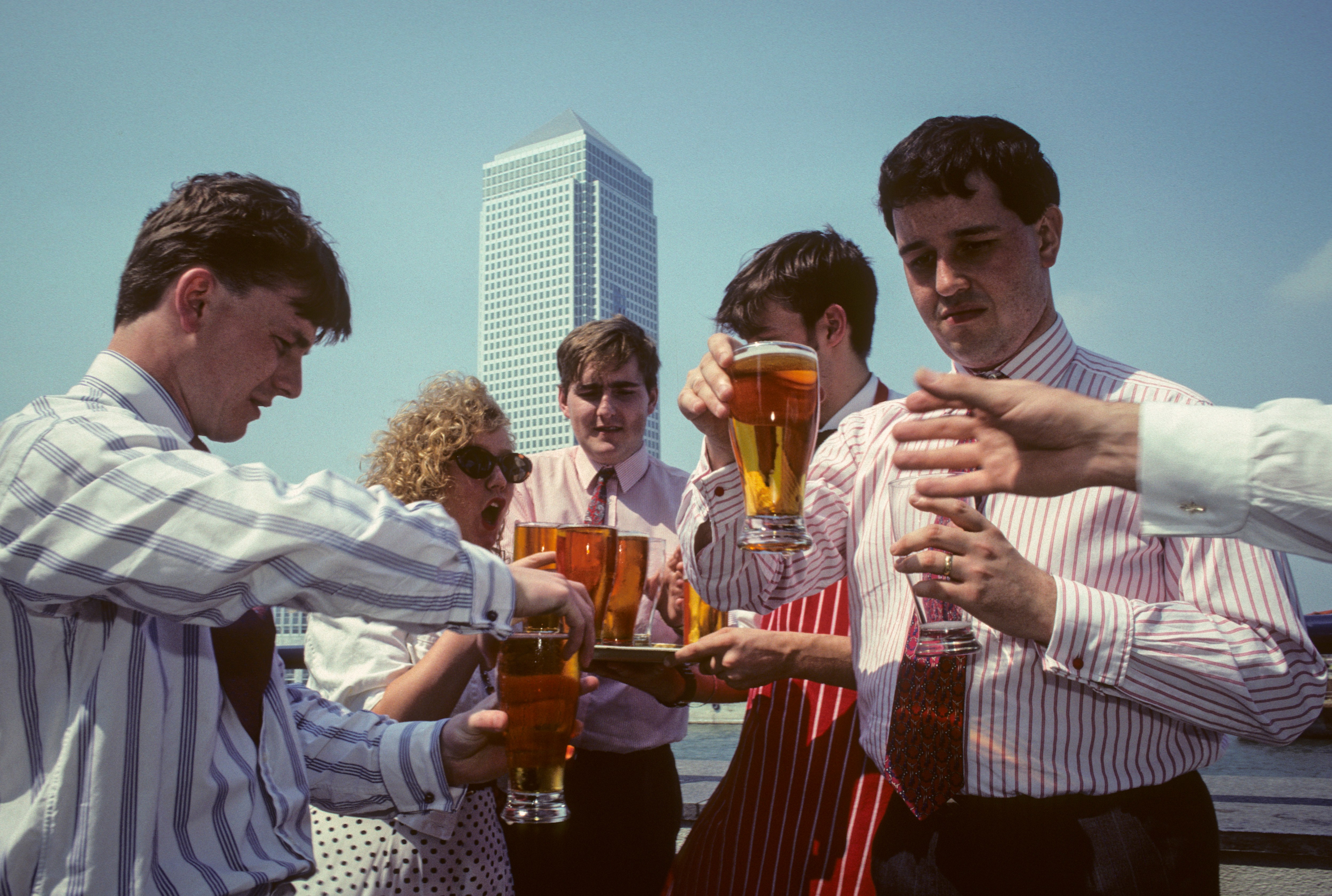 Bankers in the Nineties enjoying the newly completed Canary Wharf development